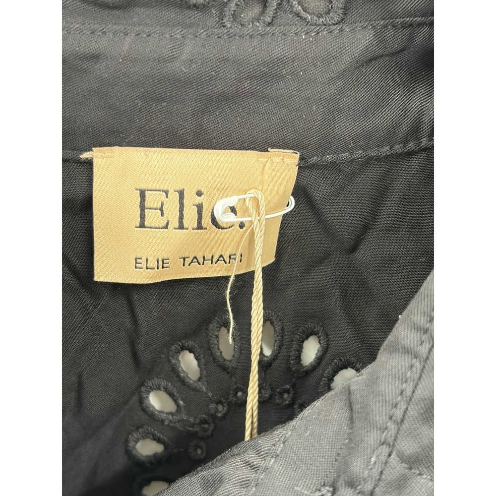 Elie Elie Tahari Black Eyelet Embroidered Tie Front Short Sleeve Shirt NWT - Picture 5 of 9